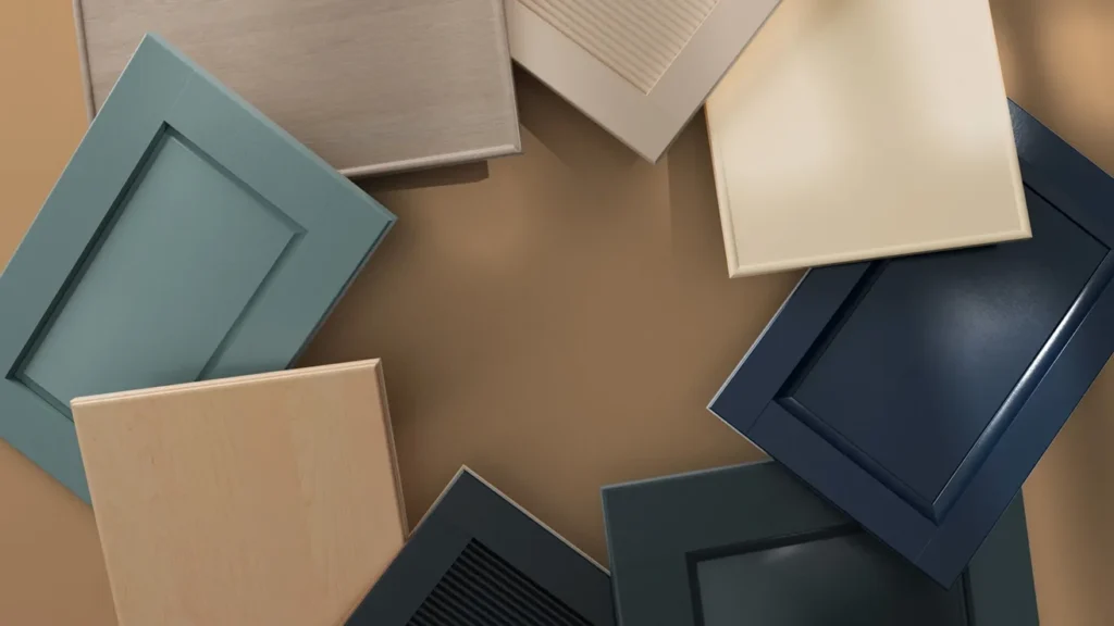 An array of Masterbrand cabinets cabinets in various colors.